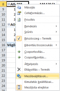 Jobb gombos menü, mezőbeállítások