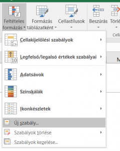 Feltételes formázás, új szabály