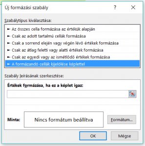 Feltételes formázás képlettel