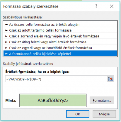 Feltételes formázás képlettel