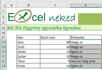 Excel HA függvény