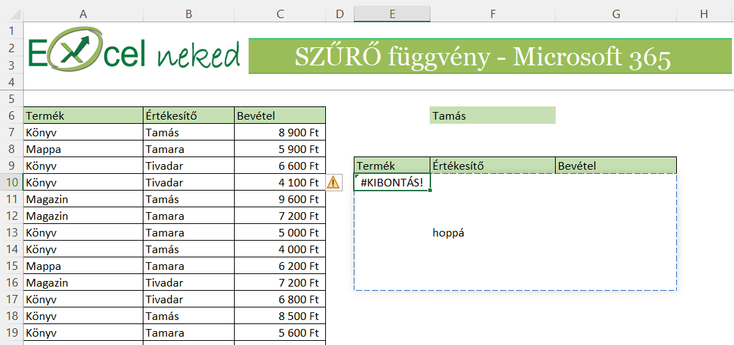 Excel SZŰRŐ függvény kibontás